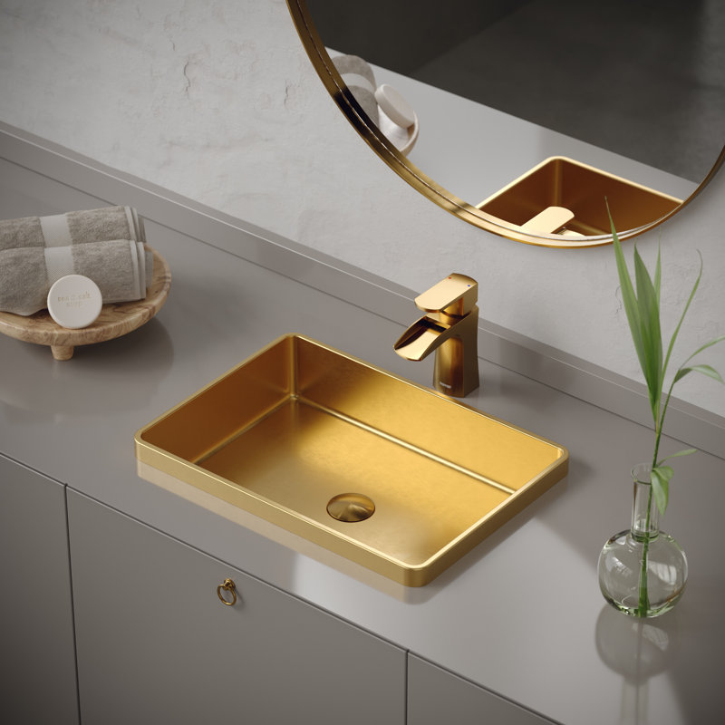 Karran Cinox 14.25'' Stainless Steel Rectangular Bathroom Sink, Gold