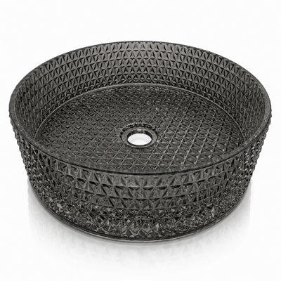Scotch 16" Light Black Tempered Glass Round Vessel Bathroom Sink with Textured Glass Design - Timeless Collection