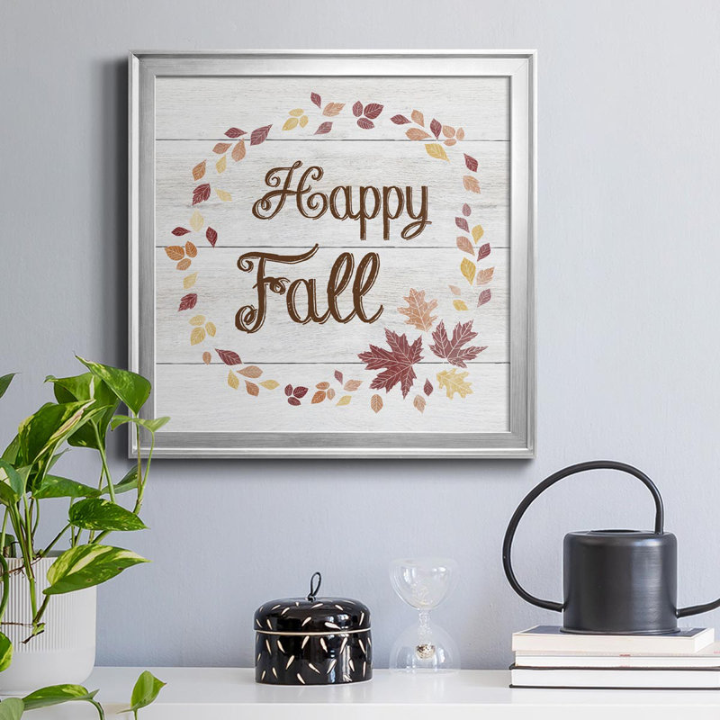 «Happy Fall», art textuel sur toile, Argent, H 34,5 po x l 34,5 po x P 1,5 po