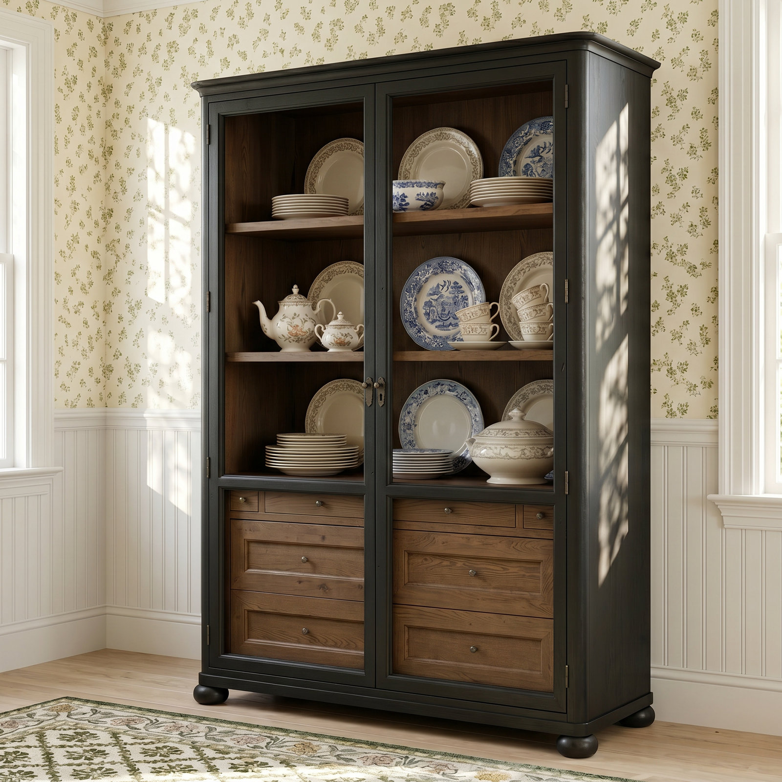 Sussex Wide Cabinet, Smoked Black