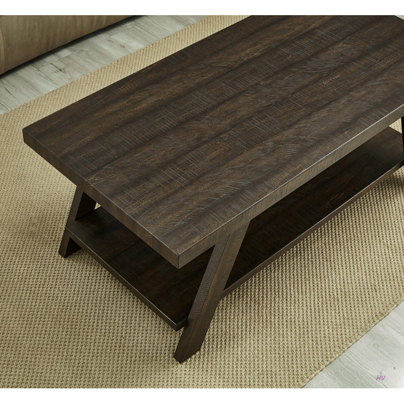 Contemporary 3-Piece Shelf Coffee Table Set In Weathered, Espresso Top/Espresso Base