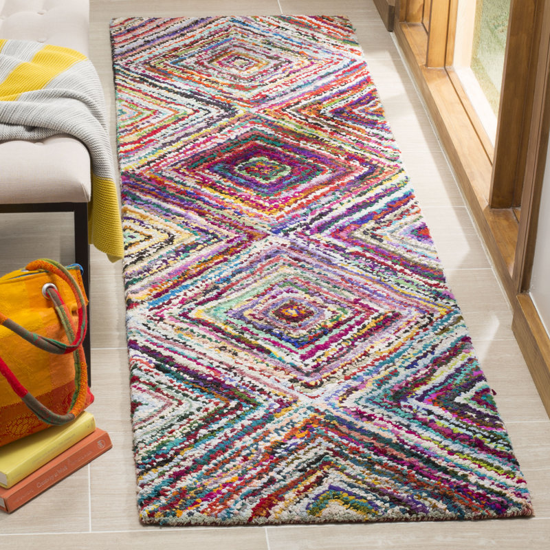 Maureen Geometric Cotton Hand Woven Area Rug, Runner 69 x 213 cm