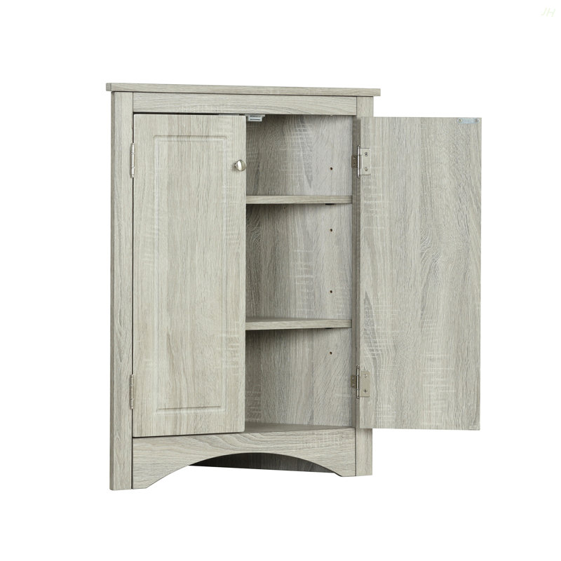 Oak Triangle Bathroom Storage Cabinet With Adjustable Shelves, Freestanding Floor Cabinet For Home Kitchen, Oak