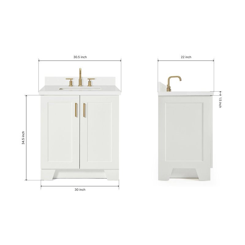 31 IN.  Single Bathroom Vanity, White, Rectangle, White Quartz