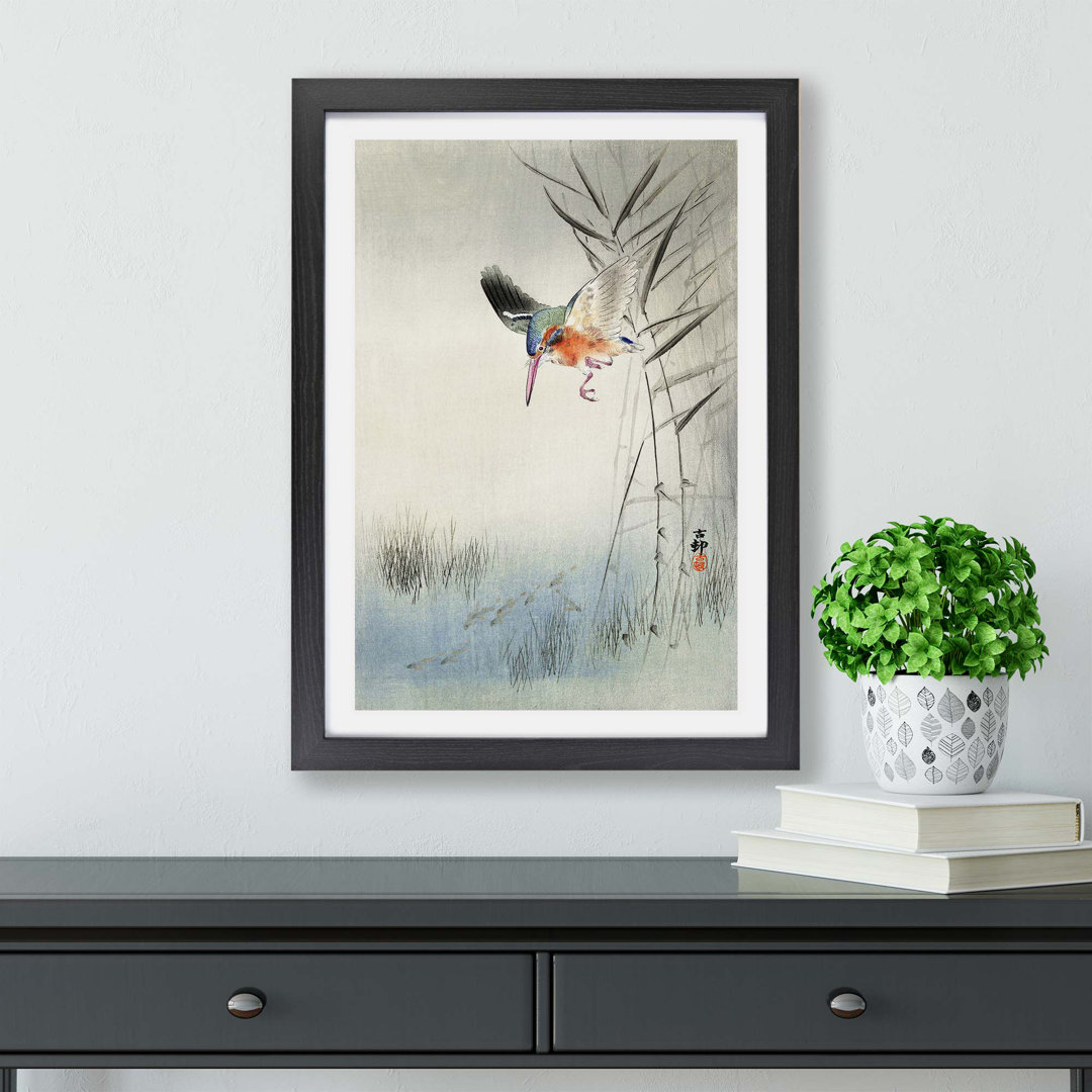 Hunting Kingfisher by Ohara Koson - Framed Print