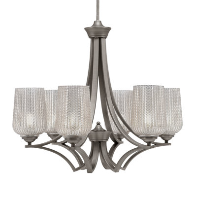 Zilo 6 Light Uplight Chandelier Shown With 5" Silver Textured Glass