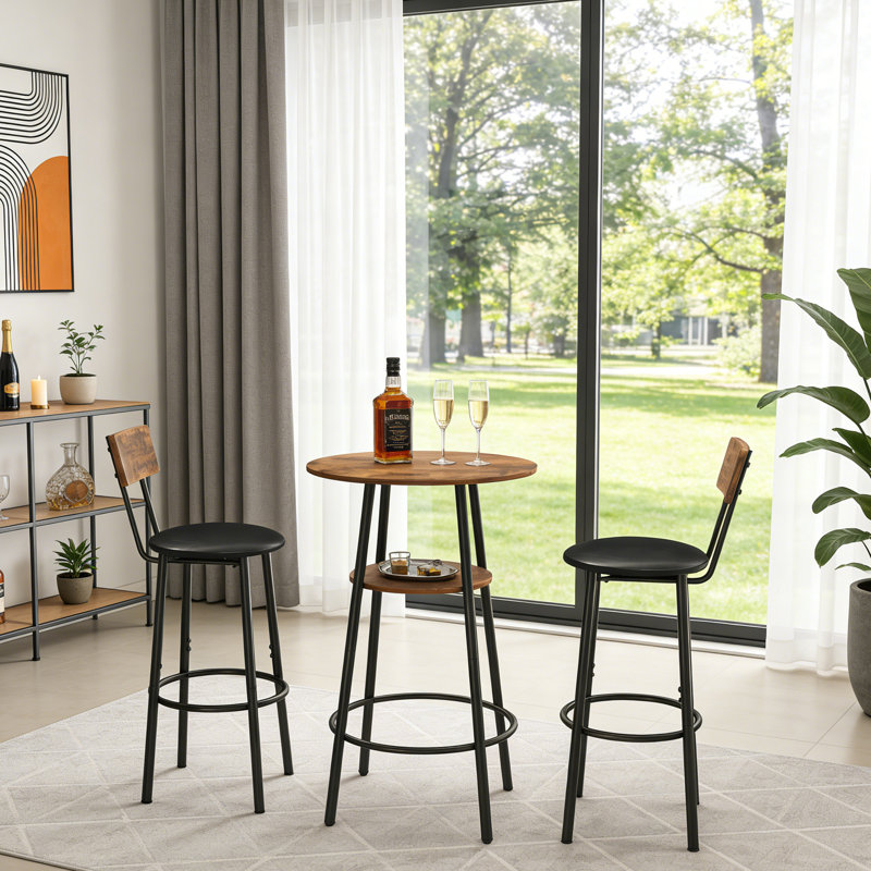 Ensemble de table de bar 3 pièces avec tablette et tabouret rembourré avec dossier