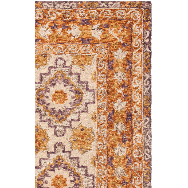Handmade Tufted Wool/Cotton Orange/Beige Rug, Square 7'