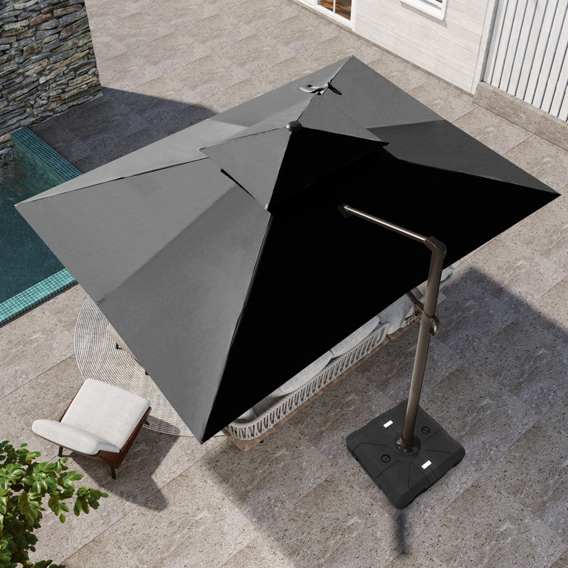 Parasol en porte-à-faux rectangulaire 10 'X 13' avec lève-manivelle, contrepoids inclus, Noir, noir, noir, noir