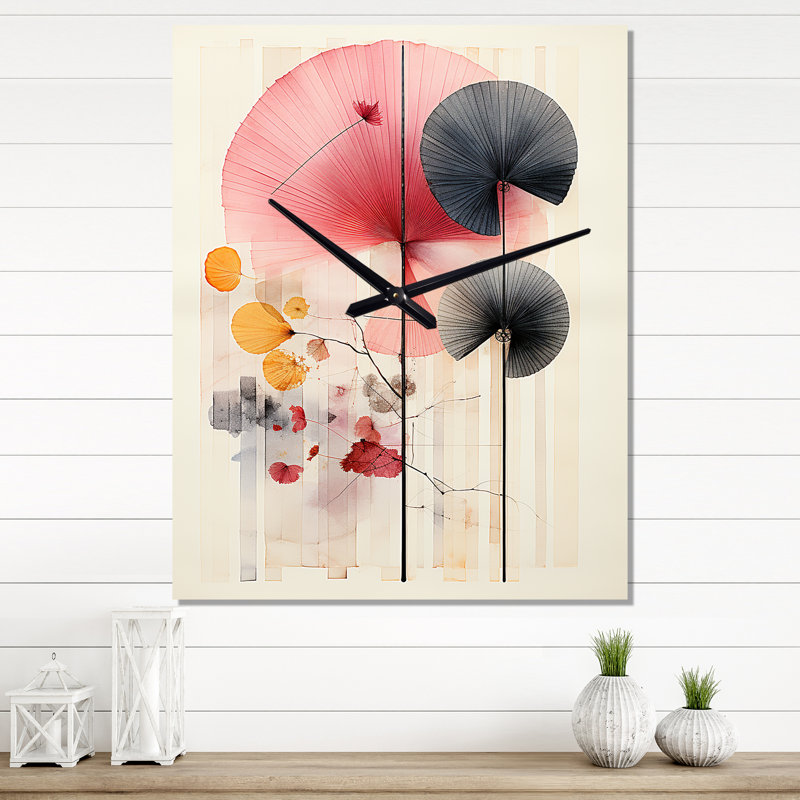 Asian Art Seashell Sumi IX - Horloge murale moderne asiatique, Médium