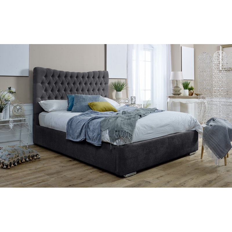 Tawanna Upholstered Velvet Lift Up Storage Sleigh Bed, Single (3'), Steel