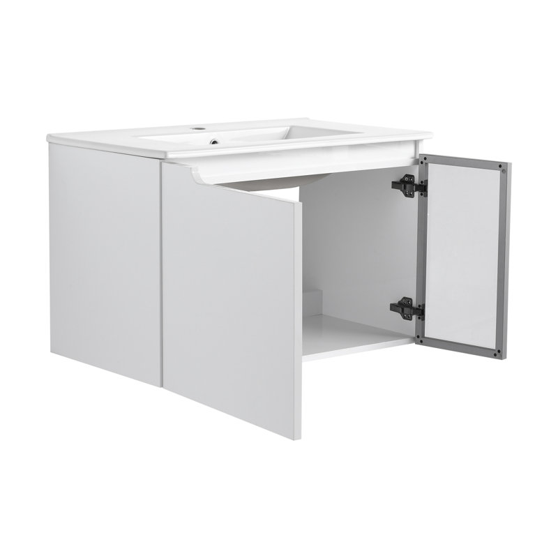 Meuble-lavabo mural moderne peu encombrant avec lavabo en céramique