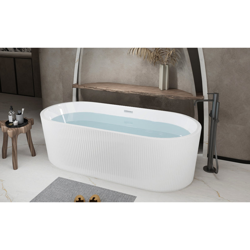 Baignoire autoportante en acrylique de 67 po, conception ovale, finition blanche brillante, bonde escamotable, confortable et pour salle de bain avec baignoire en acrylique, forme, centre spacieux