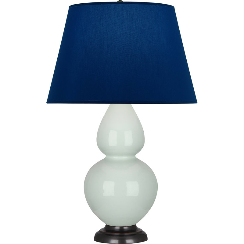 Lampe de table double gourde en céramique, Bleu marine/gris, Céladon glacé / bronze, Bronze