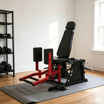 Appareil d'abduction de la hanche pour salle de sport à domicile, réglable sur 6 niveaux avec coussin rotatif à 360°, capacité de 907 kg et accessoire Landmine pour l'entraînement des fessiers et des cuisses, noir et rouge