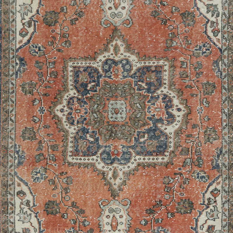 Tapis tribal rétro en laine, tapis de village fait à la main avec médaillon