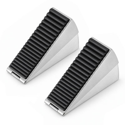 Lot de 2 cales de porte réglables en acier inoxydable, butée de porte antidérapante en caoutchouc, sans perçage, pour sols résidentiels et commerciaux, argent