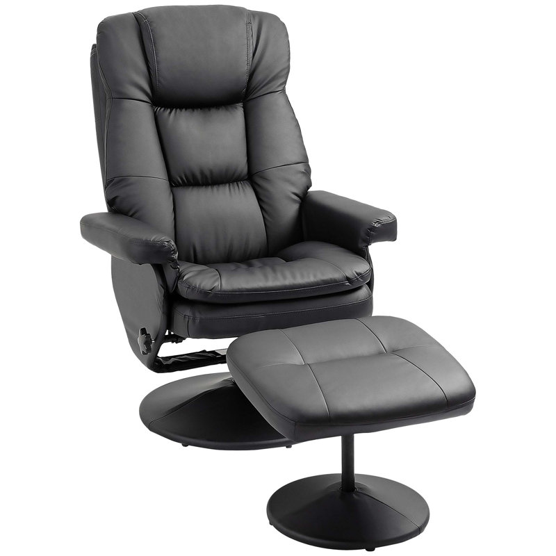 Nelsa Faux Leather Swivel Recliner, Black