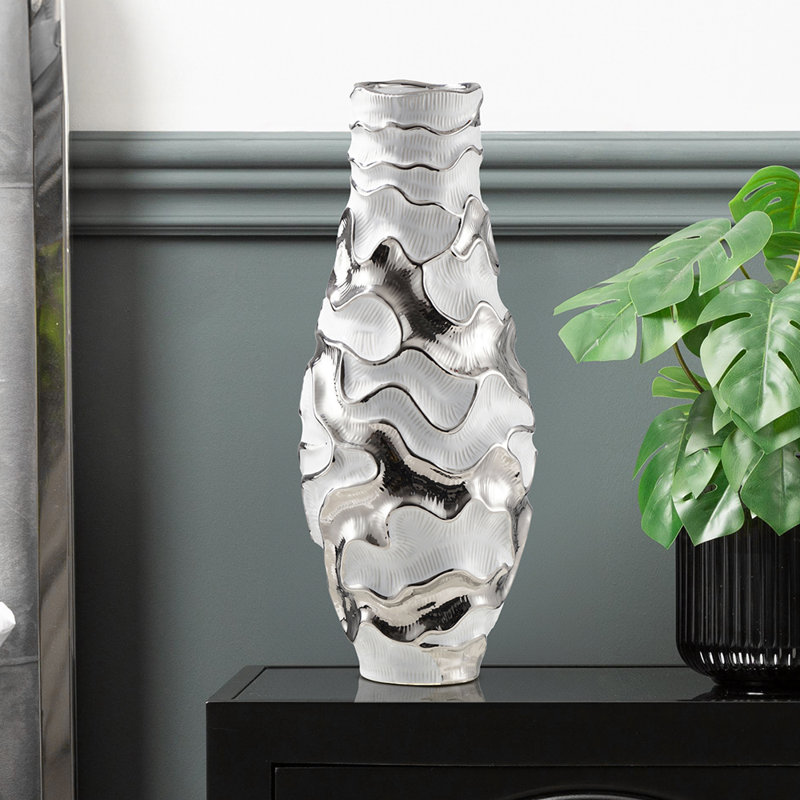 Adyson Handmade Ceramic Vase for Living Room, Textured Ripples Design Modern Home Decoration, 43cm H x 17cm W x 17cm D