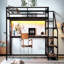 Grand cadre de lit mezzanine avec bureau et avec escalier de rangement, cadres de lit mezzanine en métal avec lumières à DEL, avec ports de charge USB, filets en fer multifonctionnels et silencieux, finition noire-1394274735