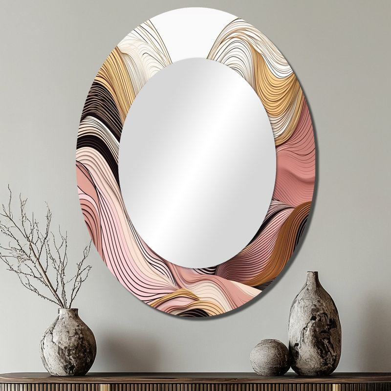 Exploring Abstracted Lines IV - Abstract Oval Decorative Mirror On Metal, 40" x 30"