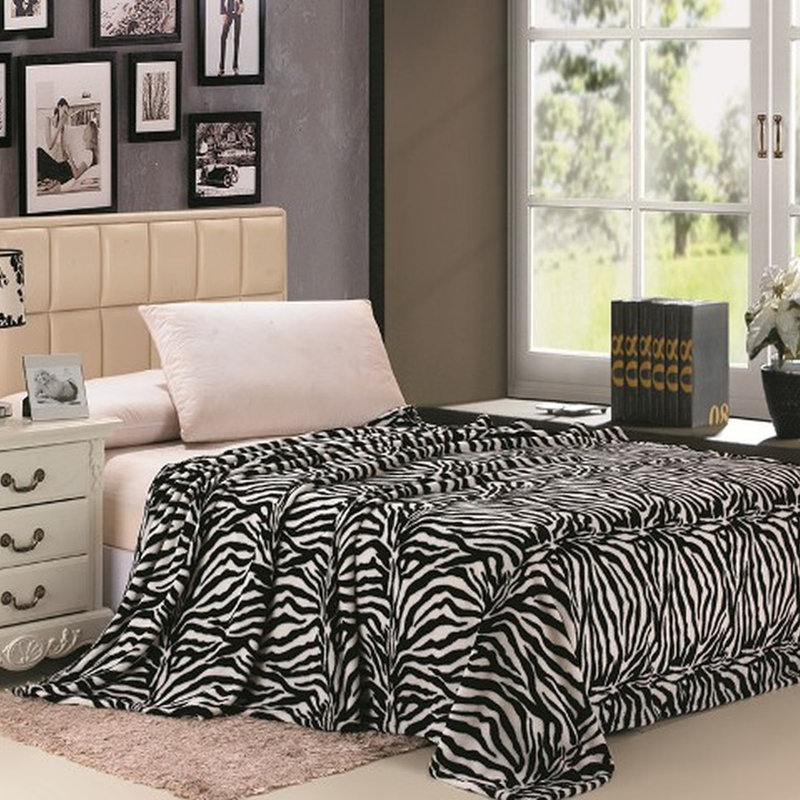 Couverture en micro peluche Safari, Noir / blanc, Grand