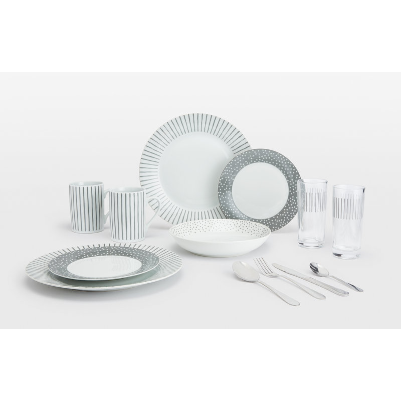 Waterside 36pc Billy Starter Porcelain Dinner Set Including Cutlery