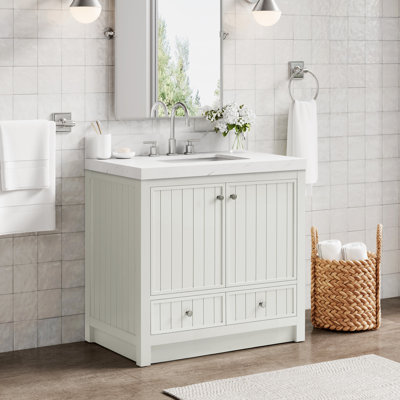 Meuble-lavabo de salle de bain Aula avec comptoir en quartz blanc Thassos de 2 po