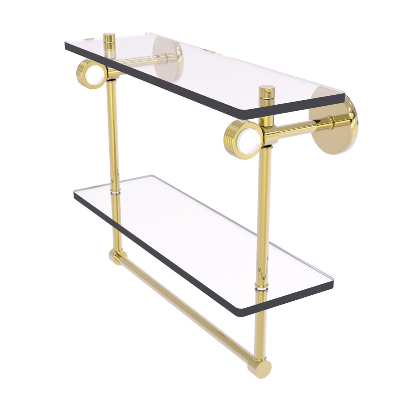 Tablette murale double verre Margolis, H 12,8 po x l 22 po x p 5,6 po, Laiton non laqué