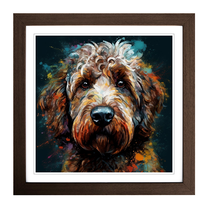 Labradoodle Conceptual Art No.2 - Single Picture Frame Print on Wood, Walnut