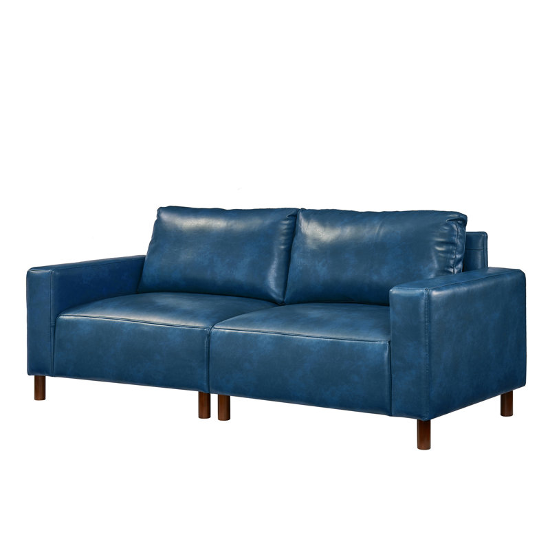 79" Faux Leather Square Arm Sofa, Blue