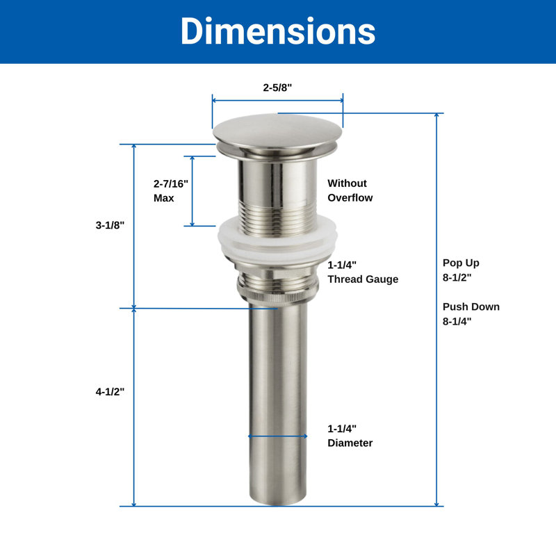 Pop-Up Bathroom Sink Drain Stopper without Overflow, Bathroom Sink Drain Assembly without Overflow, Brushed Nickel