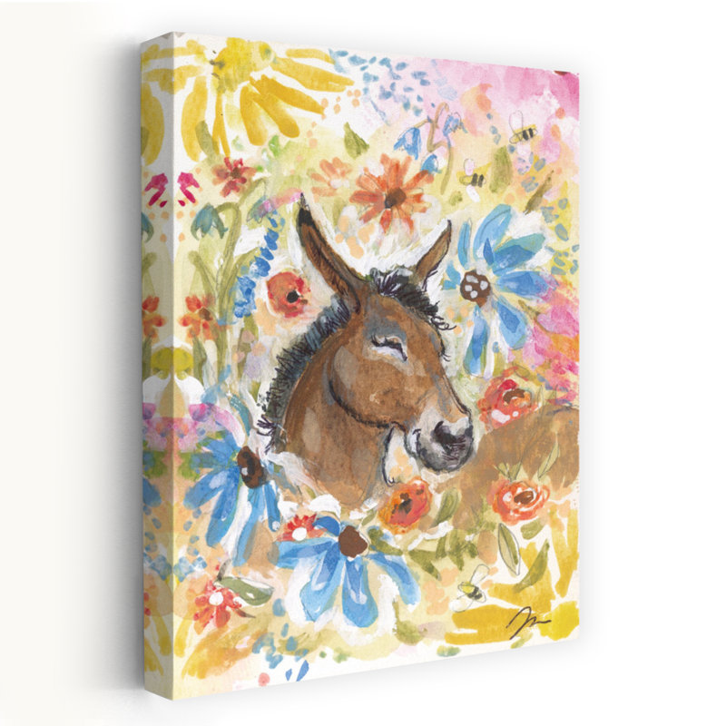 Pensez bien pensées - âne contemporain avec motif de fleurs colorées, H 24 po x l 36 po