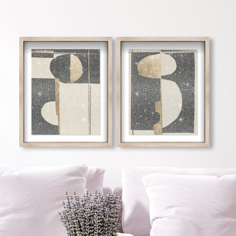 Balance Set Shadowbox Abstract Print by Oliver Gal, Black Frame, 16 x 20, 17.5"H x 21.5"W, Natural Oak Shadowbox