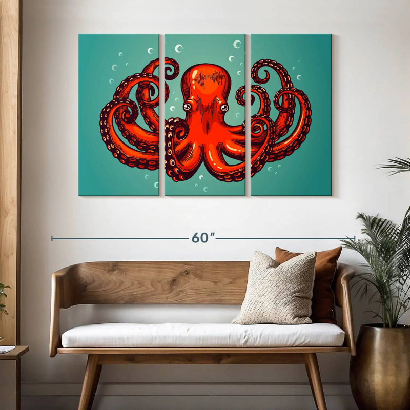 Mighty Red Octopus, 32" H x 50" W