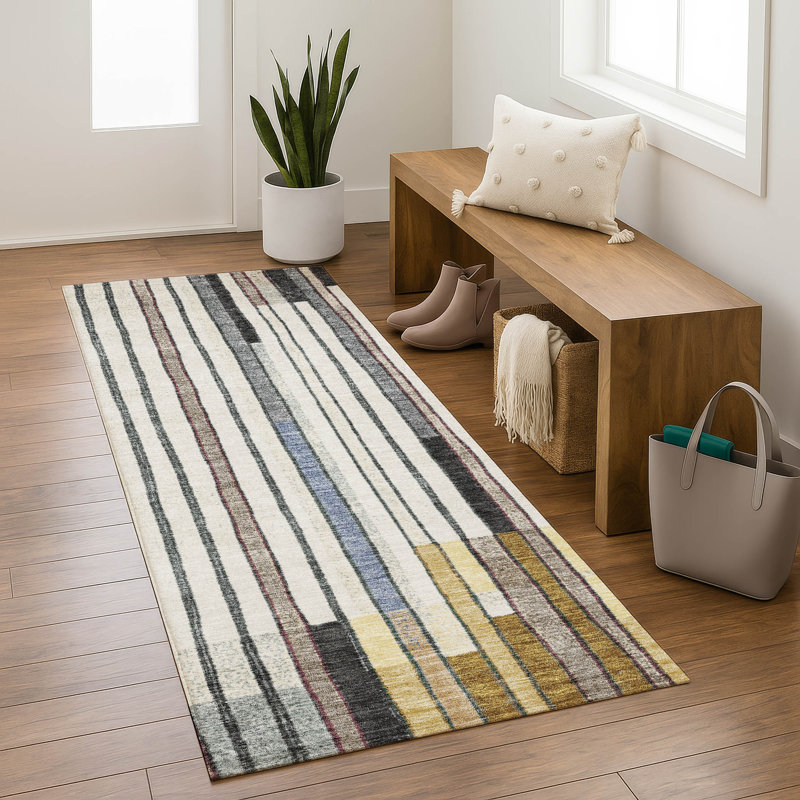 Premium Machine Washable Mayfield AMF2189 geometric Rug, 2'3" x 7'6" Runner, Black