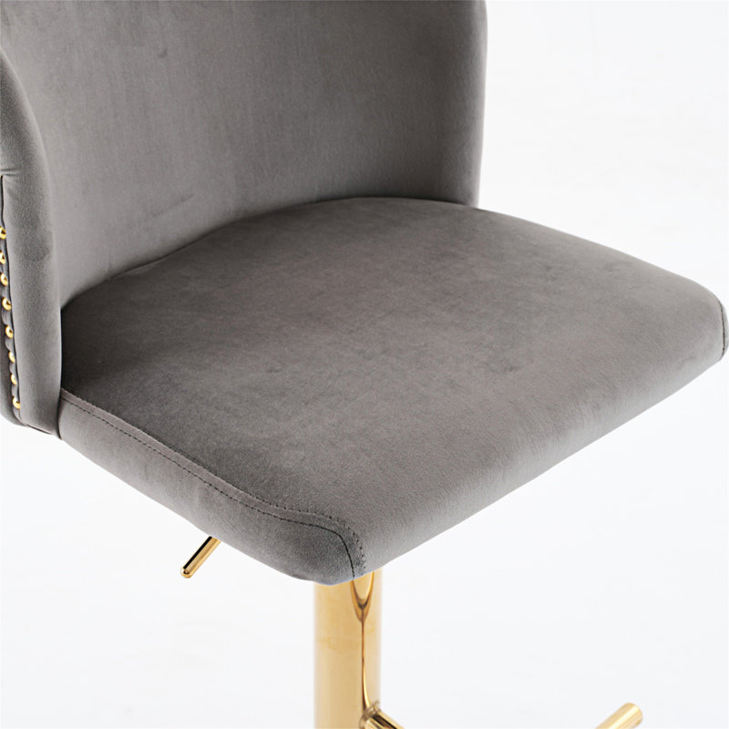 wendeway ,Swivel Barstools Adjusatble Seat Height With Gold-plating Base, Classic Velvet Upholstered Bar Stools with the whole Back Tufted (Set of 2)