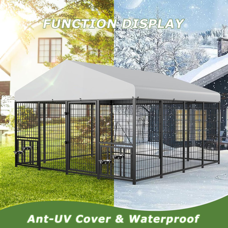 Enclos extérieur pour chien de 3 m x 3 m x 2 m avec auvent imperméable, H 78,4 po x l 117 po x P 118,4 po