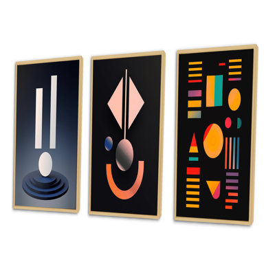 Retro Harmony Geometric In Blue I - Ensemble d'art géométrique moderne de 3 pièces