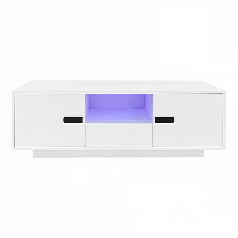 Table basse moderne et moderne avec plateau de rangement et 16 lumières DEL de couleur pour le salon, Blanc