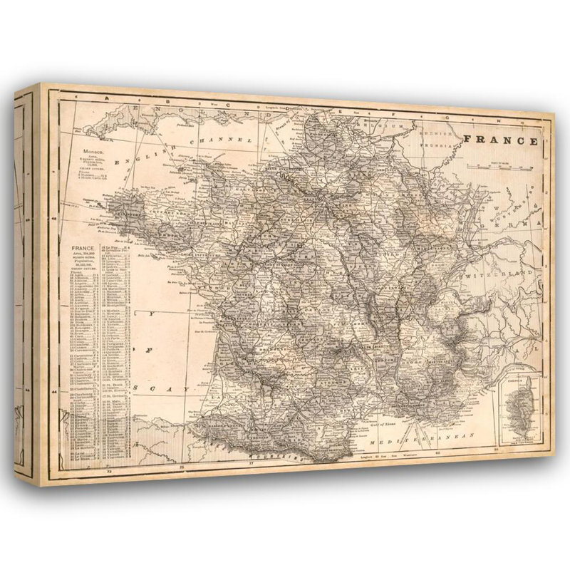 Carte antique de la France, H 14 po x l 18 po