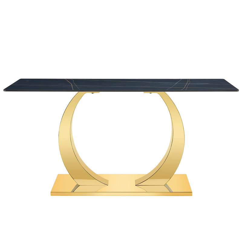 63 x 31,5 table en pierre frittée de 30 pouces - et pièce tendance. Bureau brûlé avec texture marbrée. Pieds en acier inoxydable. Chauffer le dessus. Assemblage facile. Autocollant noir texturé