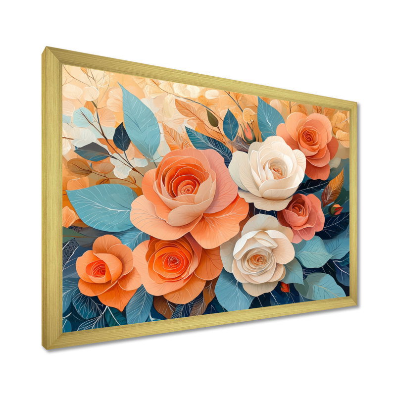 «Roses Dream Fragments Kinetic Art II - Roses», reproduction sur toile encadrée, H 12 po x l 20 po, Doré