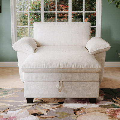 Chaise longue 51 po en chenille beige avec rangement confortable et relaxant pour le salon et la chambre à coucher