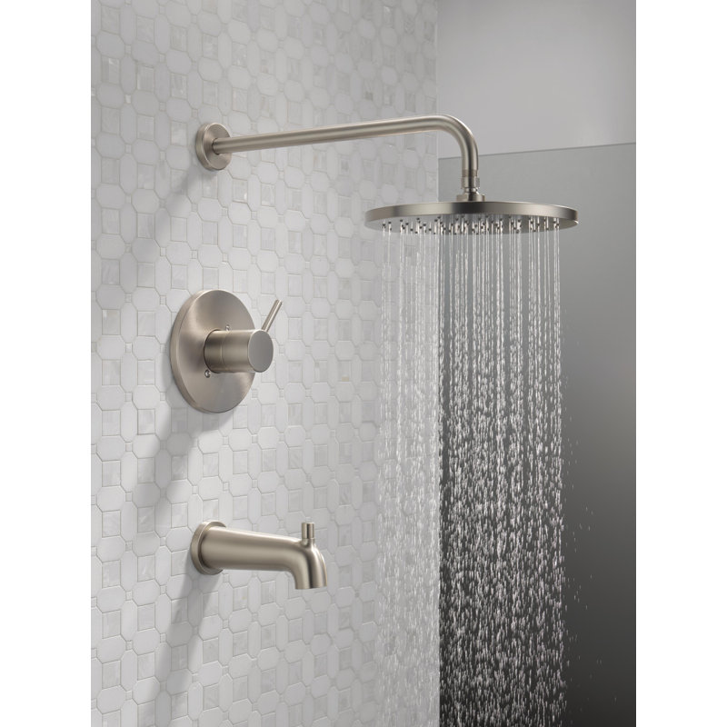 Ensemble de robinet de baignoire et douche à pluie ronde Modern 14 Series, ensemble de pomme de douche et poignée en nickel brossé, ensemble de garniture de valve, 10 pouces, nickel brossé Spotshield (valve non incluse)