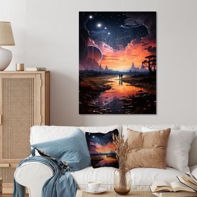 «Blue and Pink Astral Walk To The Moon II», art mural de paysages spatiaux en métal