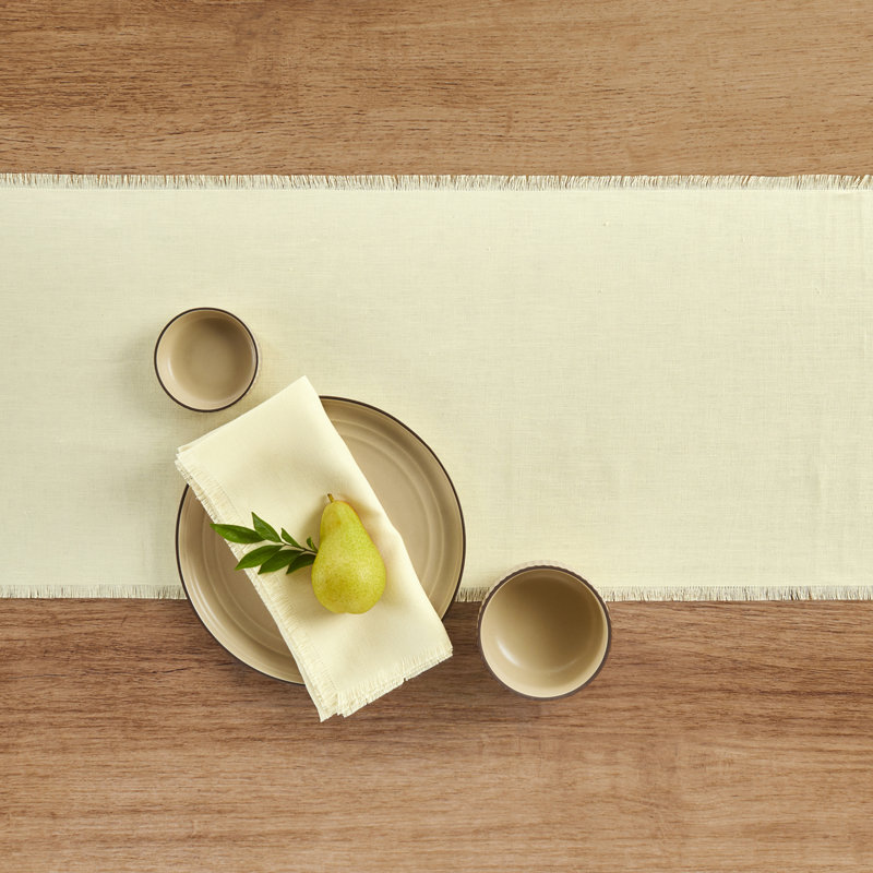 Fringe - 100% Pure Linen Table Runner, 120" x 14" Rectangle, Creamy Ivory