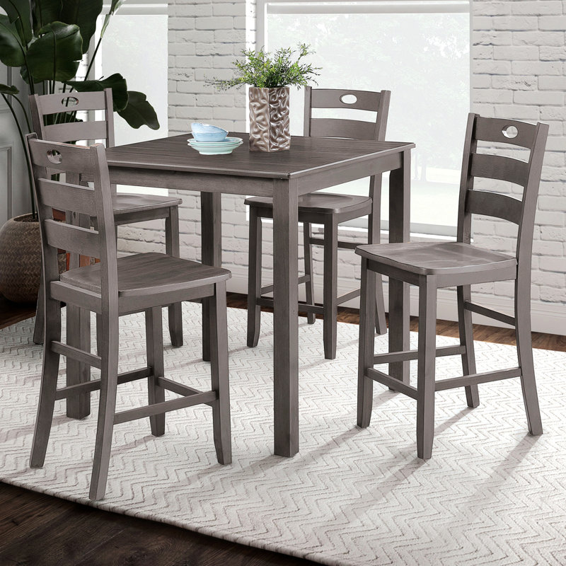 Ensemble de table de salle à manger 5 pièces de style transitionnel avec table à hauteur de comptoir et chaises à dossier à lattes, 4 chaises avec 1 table pour la salle à manger