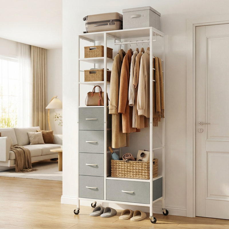 80cm Rolling Portable Wardrobe, Grey