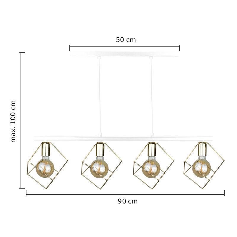 Antaneisha 4 - Light Kitchen Island Pendant, Gold, White/Gold